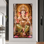Lord Ganesha Temple Theme Acrylic Wall Painting for Pooja Room Decoration