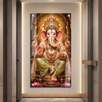 Lord Ganesha Temple Theme Acrylic Wall Painting for Pooja Room Decoration