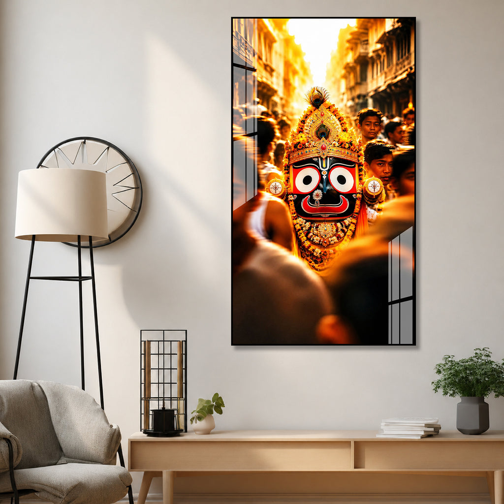 Shree Jagannath Devotional Acrylic Wall Art Painting for Home Mandir Religious Interior Decoration