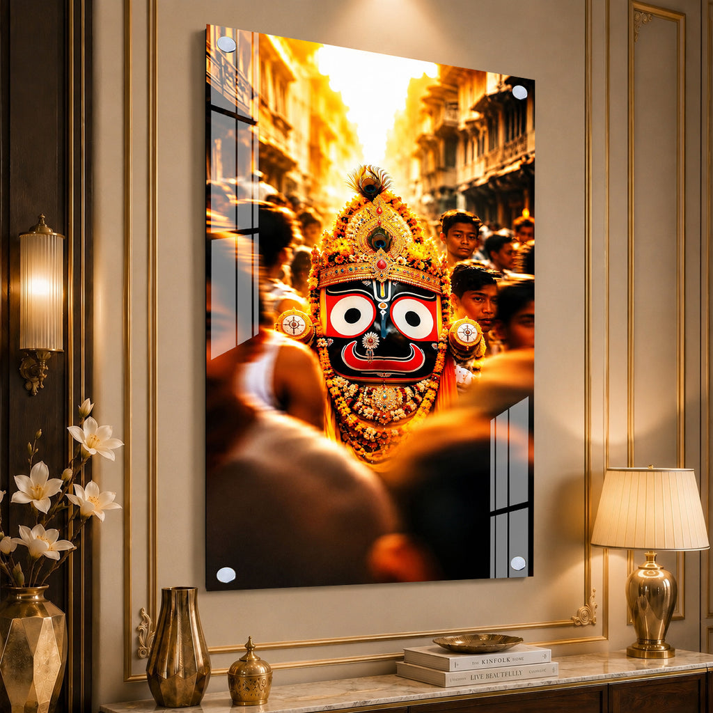 Shree Jagannath Devotional Acrylic Wall Art Painting for Home Mandir Religious Interior Decoration
