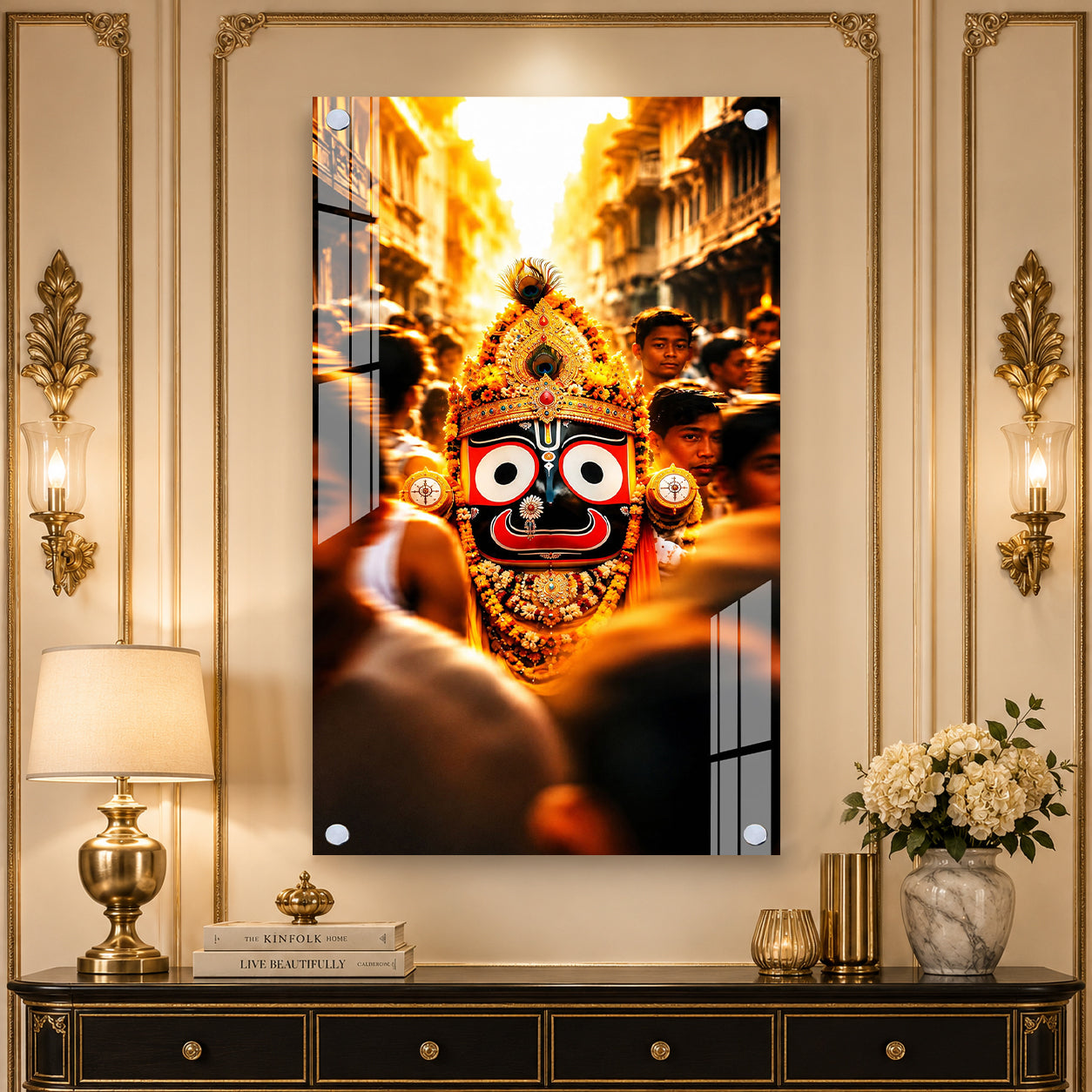 Shree Jagannath Devotional Acrylic Wall Art Painting for Home Mandir Religious Interior Decoration