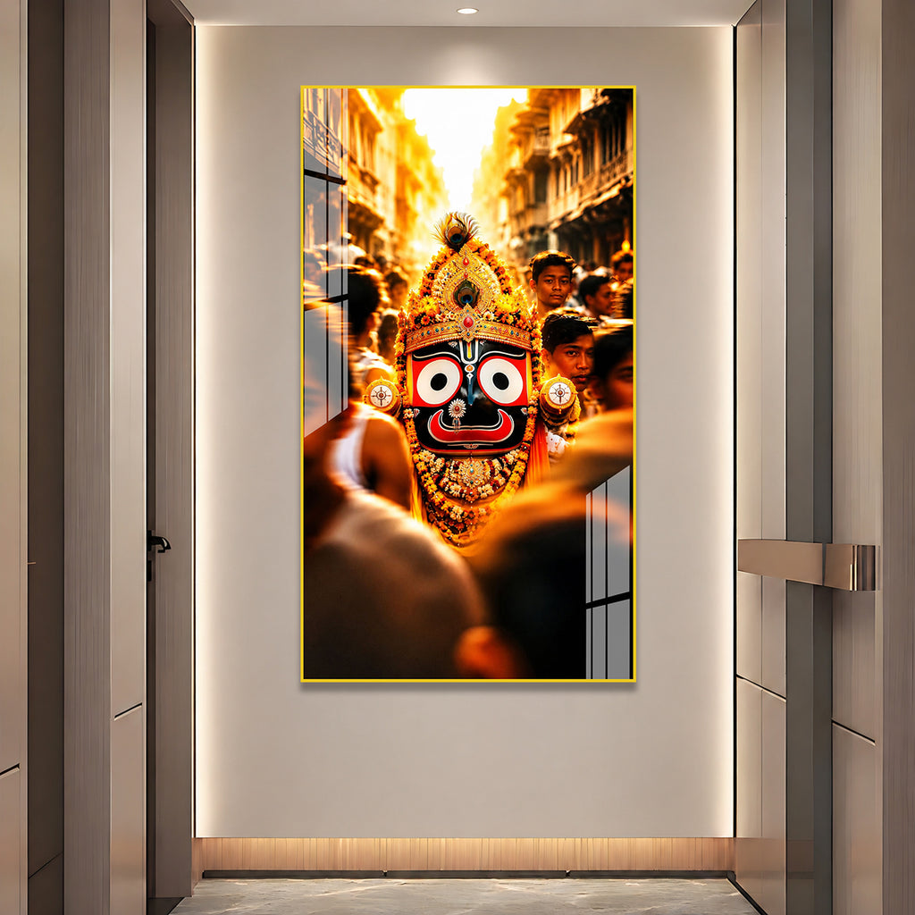 Shree Jagannath Devotional Acrylic Wall Art Painting for Home Mandir Religious Interior Decoration