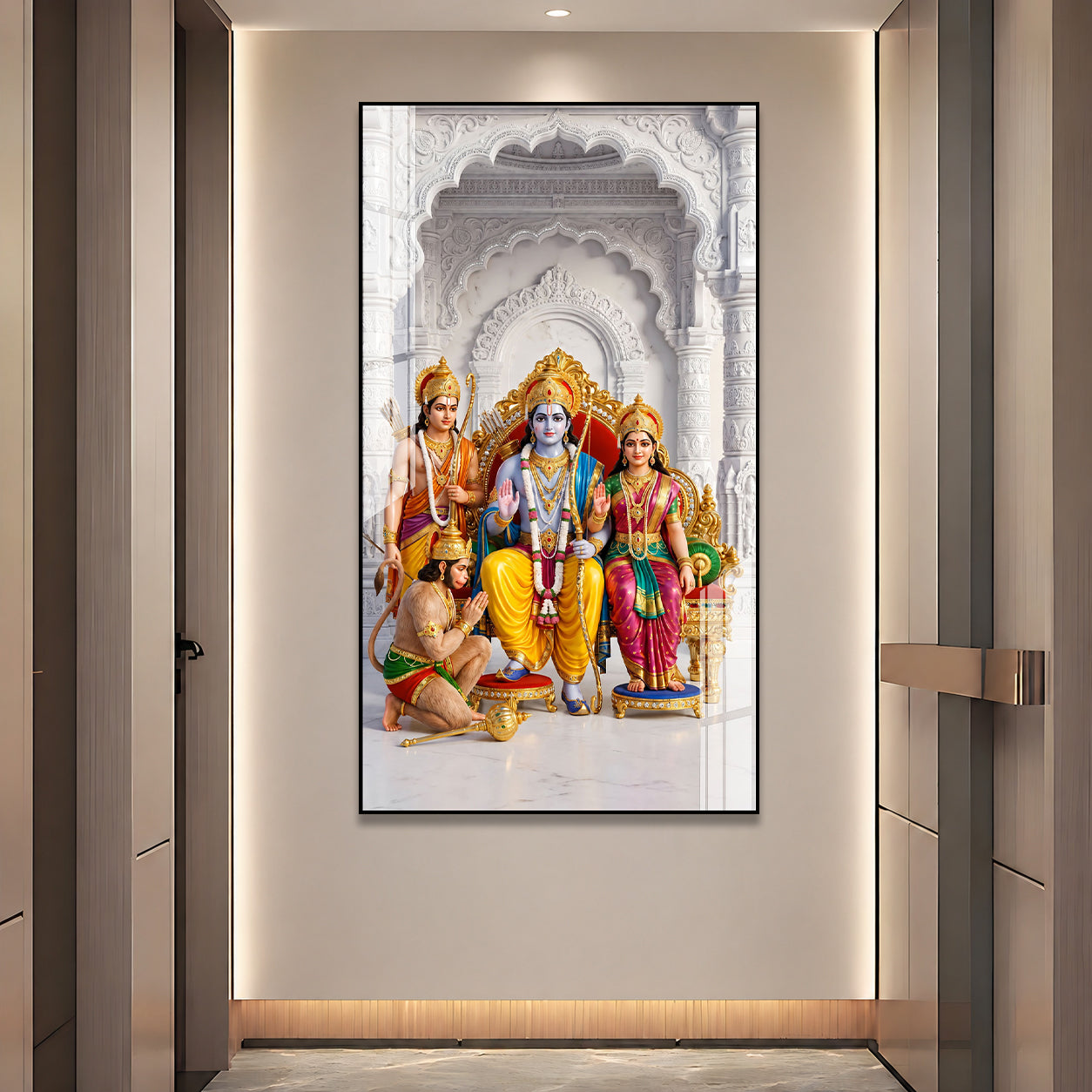 Lord Ram Darbar with Sita Lakshman Hanuman Premium Acrylic Painting Spiritual Wall Decor for Living Room