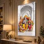 Lord Ram Darbar with Sita Lakshman Hanuman Premium Acrylic Painting Spiritual Wall Decor for Living Room