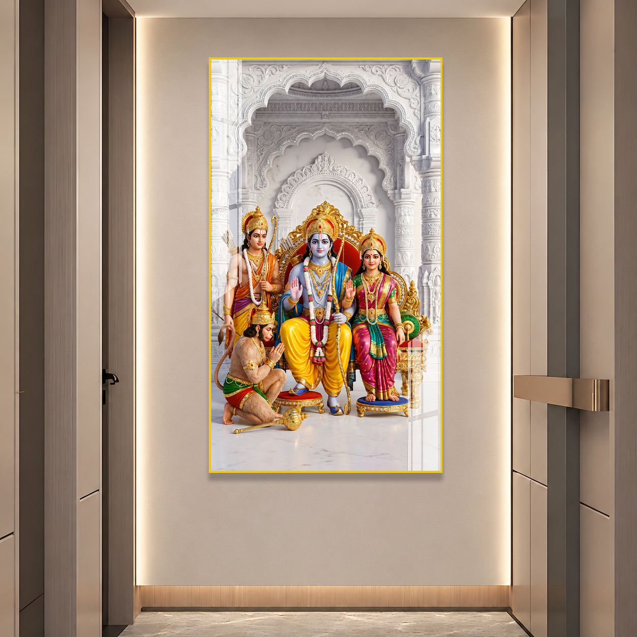 Lord Ram Darbar with Sita Lakshman Hanuman Premium Acrylic Painting Spiritual Wall Decor for Living Room