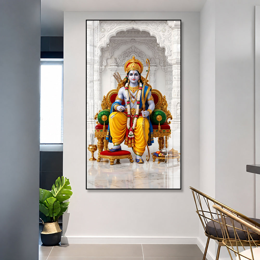 Shri Ram Darbar Religious Acrylic Wall Painting with Hanuman High Definition Hindu Spiritual Artwork for Home