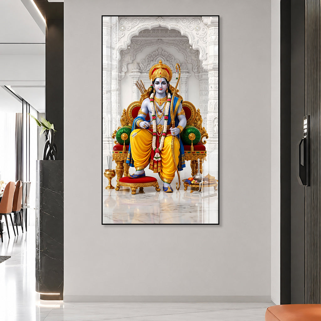 Shri Ram Darbar Religious Acrylic Wall Painting with Hanuman High Definition Hindu Spiritual Artwork for Home