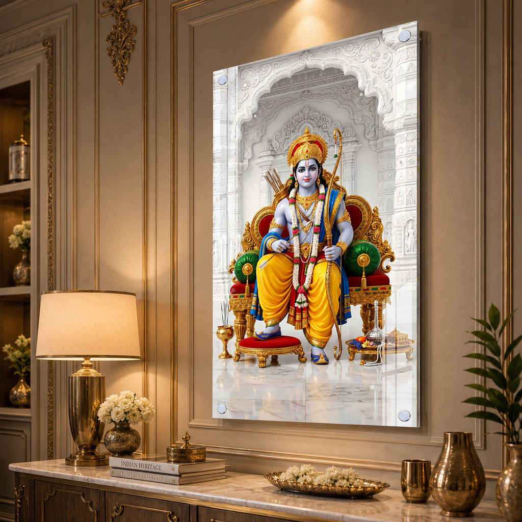 Shri Ram Darbar Religious Acrylic Wall Painting with Hanuman High Definition Hindu Spiritual Artwork for Home