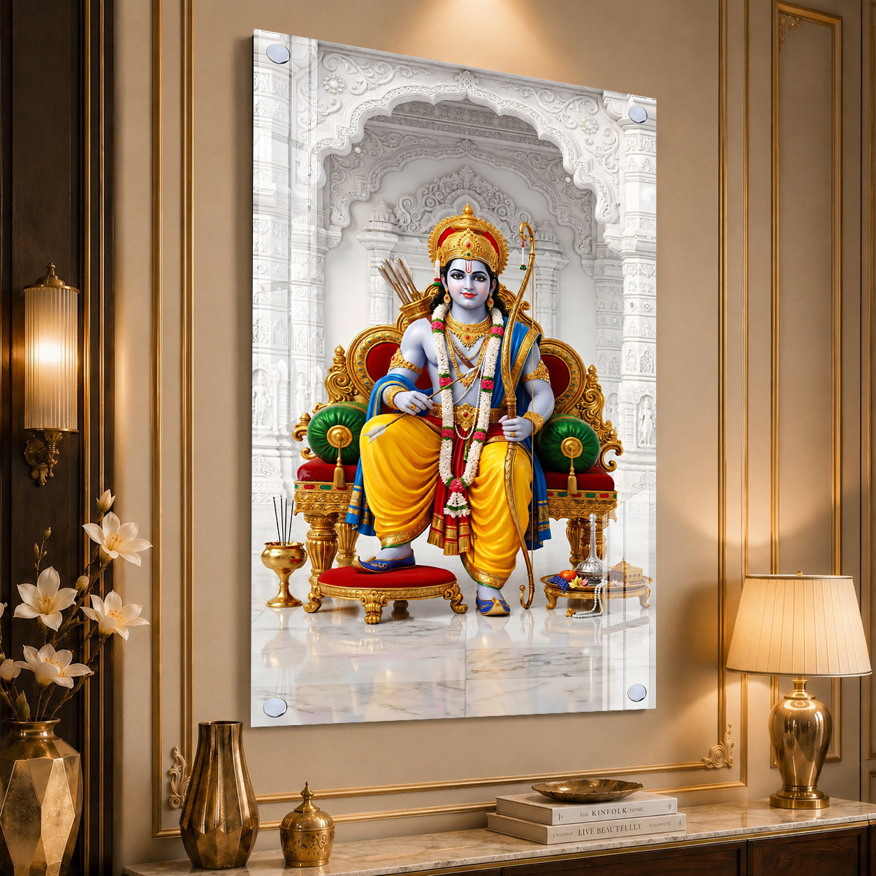Shri Ram Darbar Religious Acrylic Wall Painting with Hanuman High Definition Hindu Spiritual Artwork for Home
