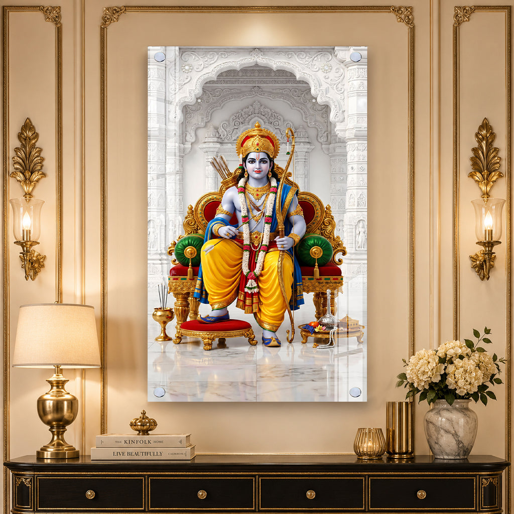 Shri Ram Darbar Religious Acrylic Wall Painting with Hanuman High Definition Hindu Spiritual Artwork for Home