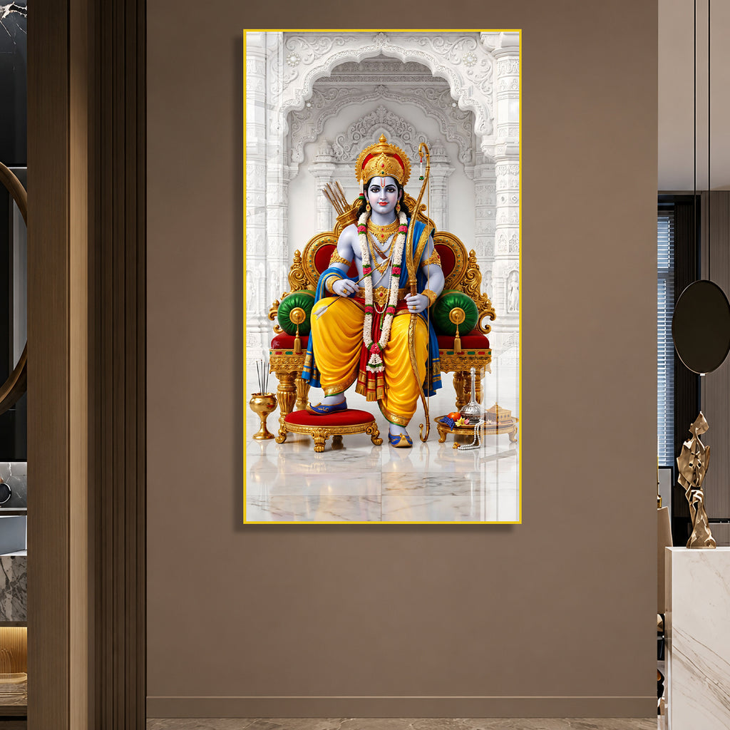 Shri Ram Darbar Religious Acrylic Wall Painting with Hanuman High Definition Hindu Spiritual Artwork for Home