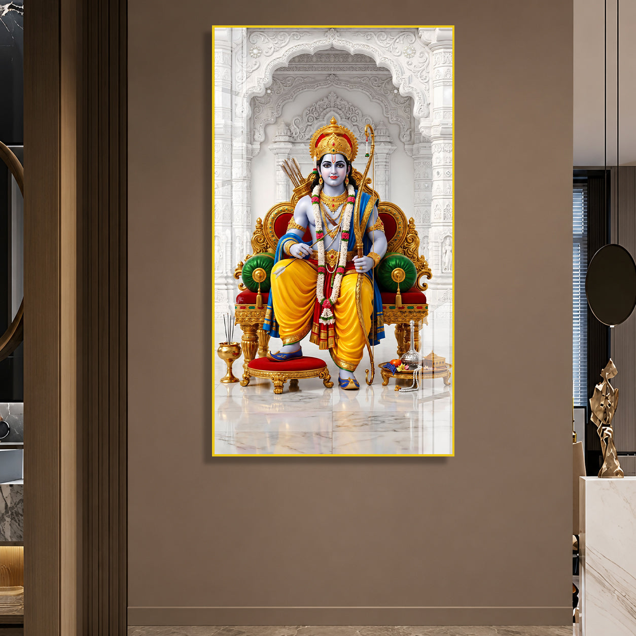 Shri Ram Darbar Religious Acrylic Wall Painting with Hanuman High Definition Hindu Spiritual Artwork for Home