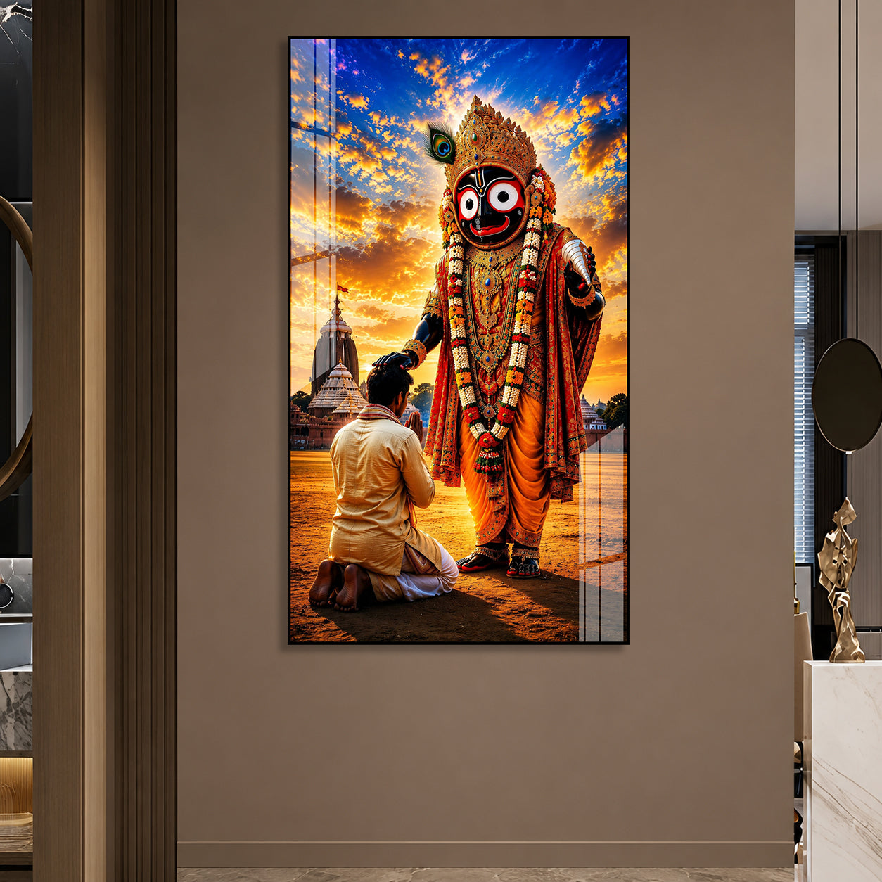 Premium Lord Jagannath Puri Temple Acrylic Painting Religious Spiritual Wall Art for Home Decor