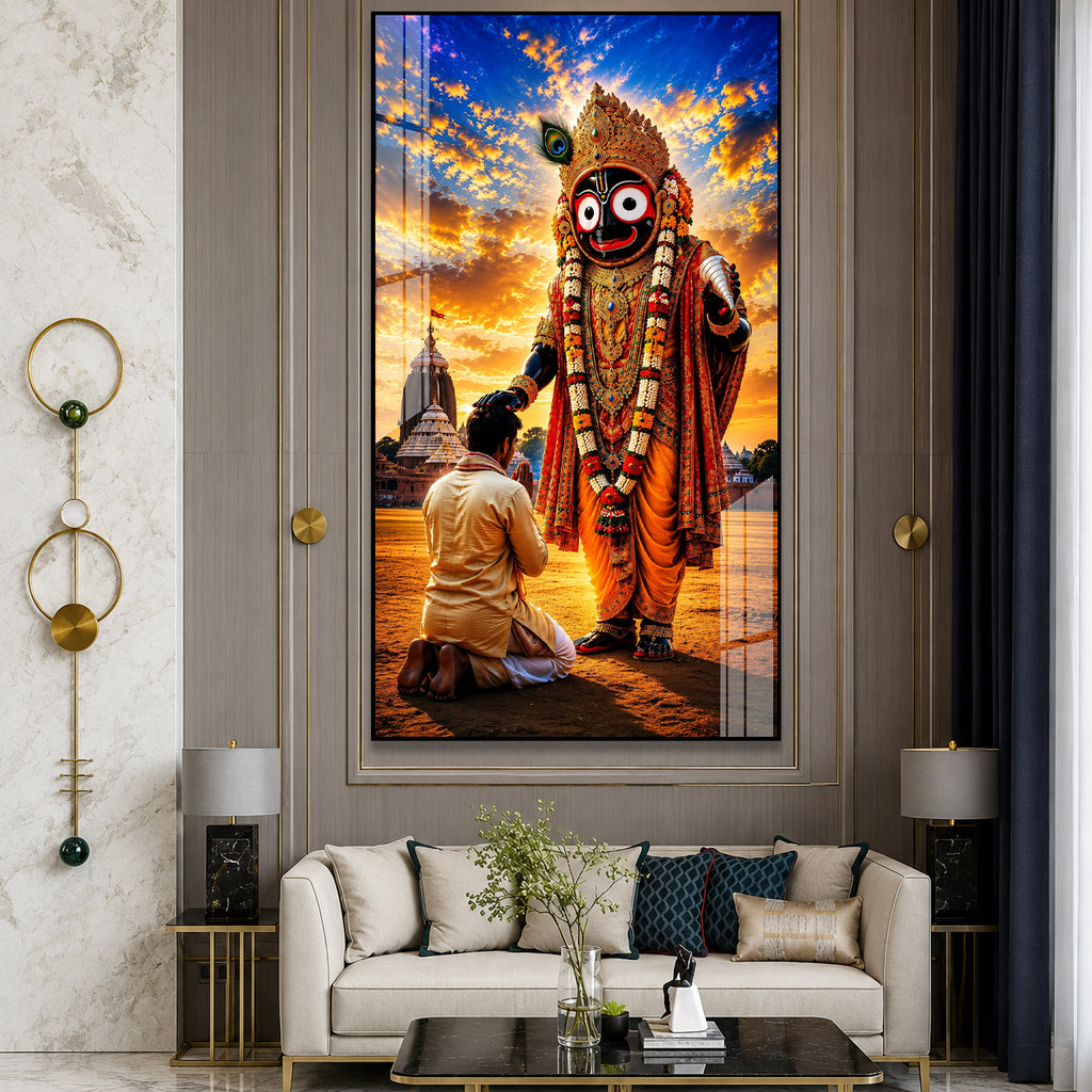 Premium Lord Jagannath Puri Temple Acrylic Painting Religious Spiritual Wall Art for Home Decor