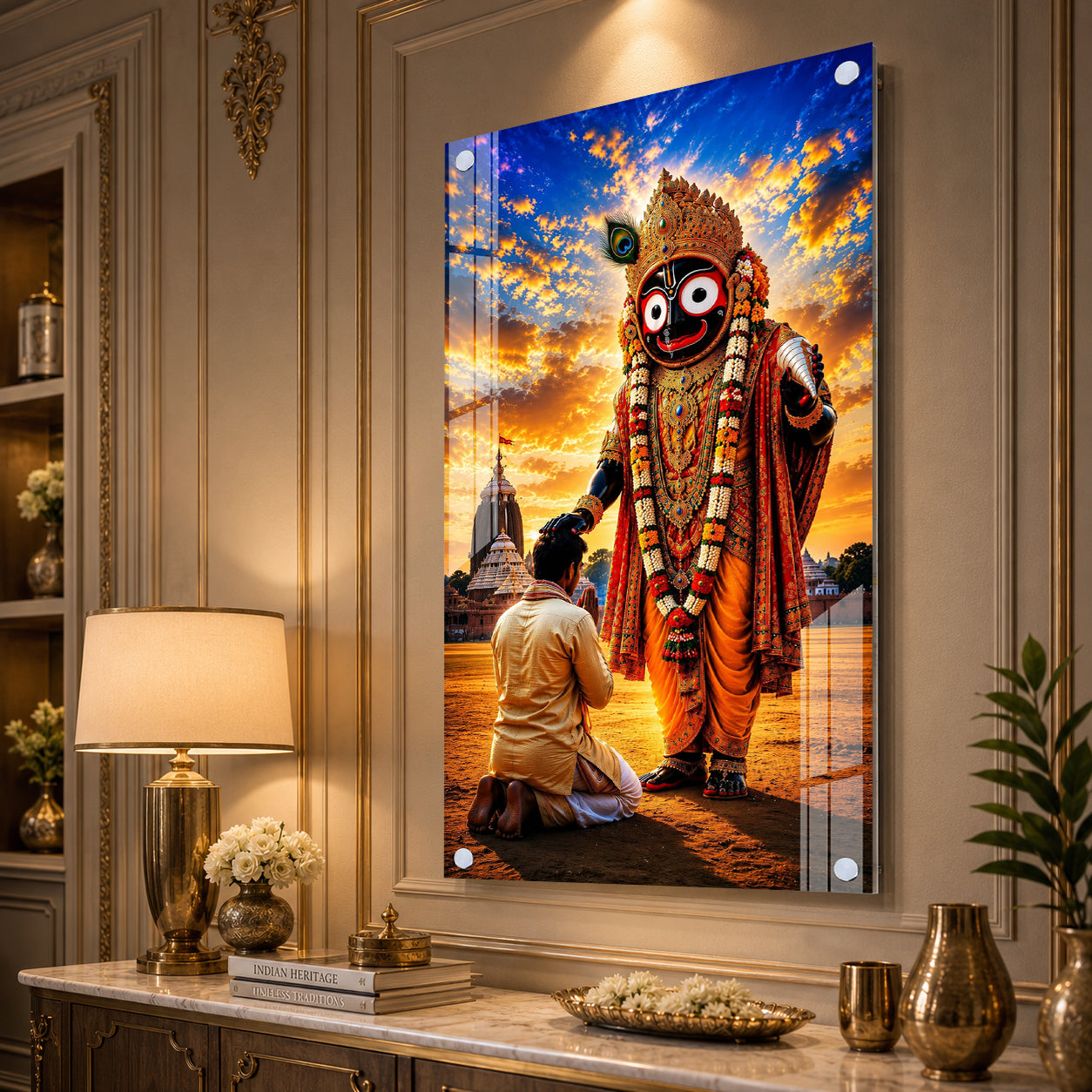 Premium Lord Jagannath Puri Temple Acrylic Painting Religious Spiritual Wall Art for Home Decor