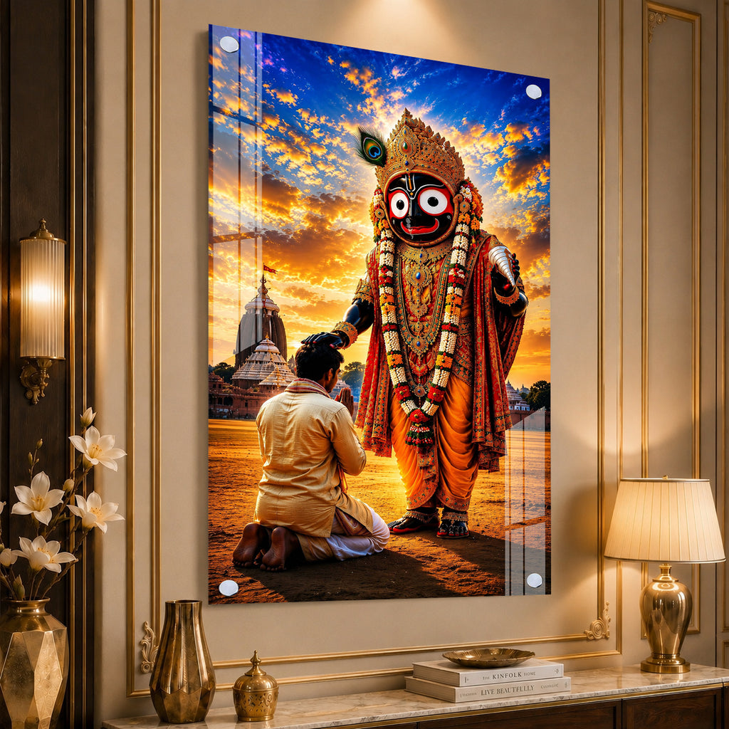 Premium Lord Jagannath Puri Temple Acrylic Painting Religious Spiritual Wall Art for Home Decor
