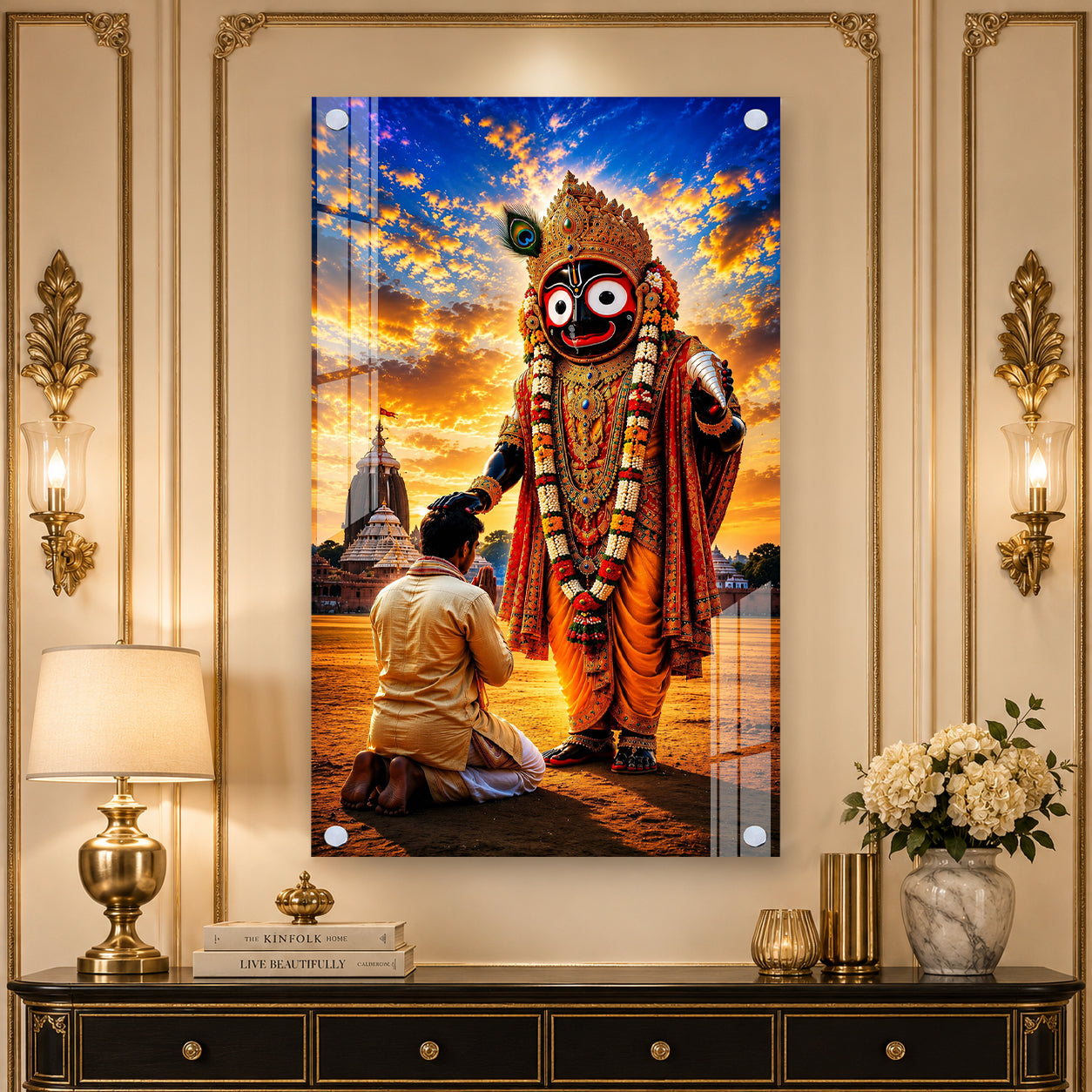 Premium Lord Jagannath Puri Temple Acrylic Painting Religious Spiritual Wall Art for Home Decor