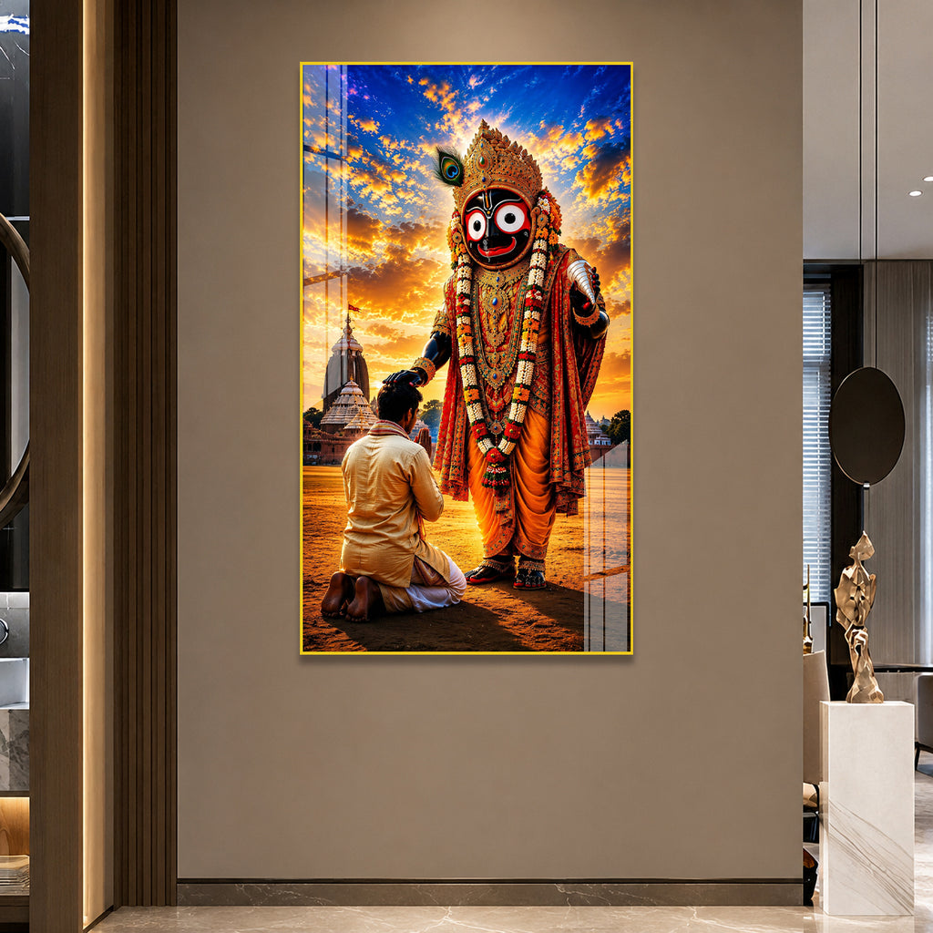 Premium Lord Jagannath Puri Temple Acrylic Painting Religious Spiritual Wall Art for Home Decor
