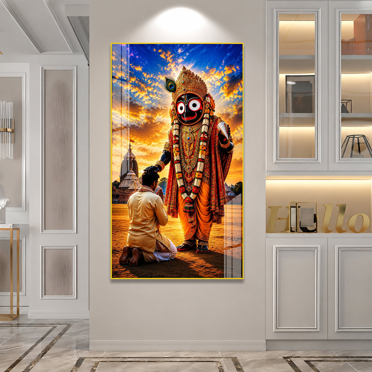 Premium Lord Jagannath Puri Temple Acrylic Painting Religious Spiritual Wall Art for Home Decor