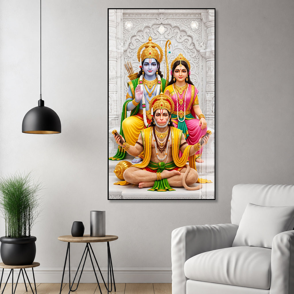 Ram Darbar with Hanuman Premium Acrylic Glass Painting Religious Wall Decor for Home Temple