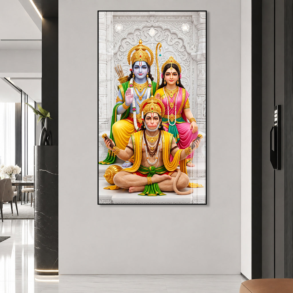 Ram Darbar with Hanuman Premium Acrylic Glass Painting Religious Wall Decor for Home Temple