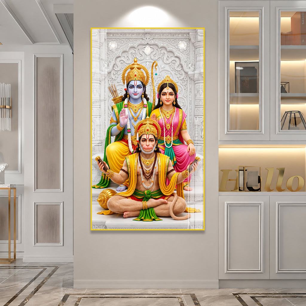Ram Darbar with Hanuman Premium Acrylic Glass Painting Religious Wall Decor for Home Temple