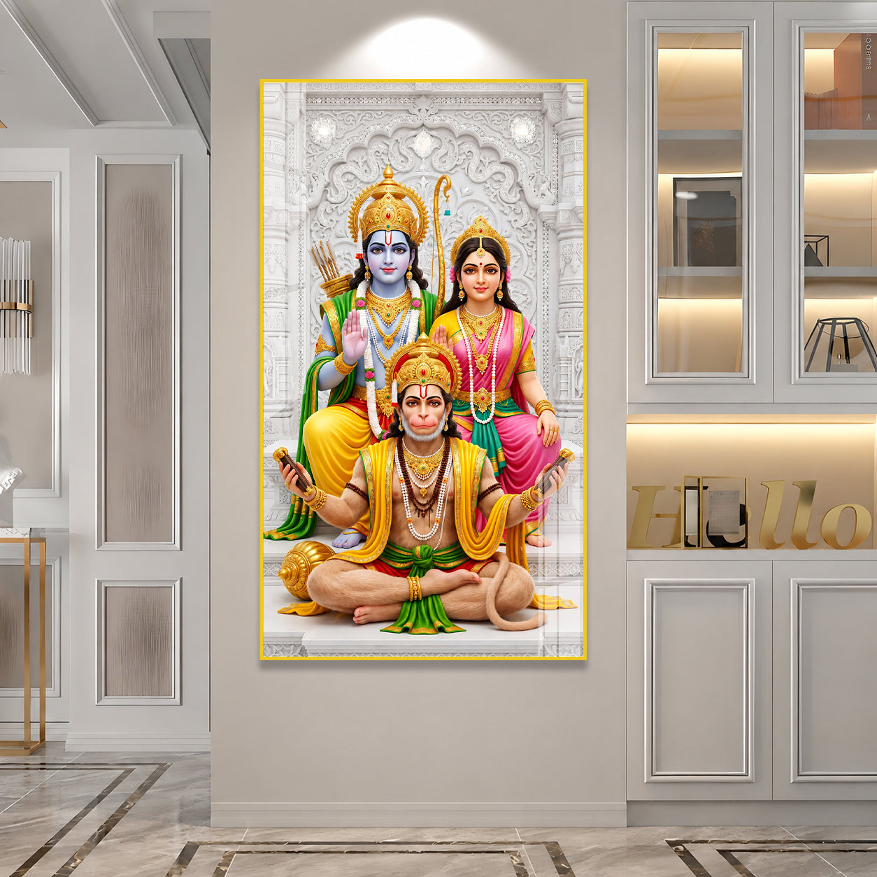 Ram Darbar with Hanuman Premium Acrylic Glass Painting Religious Wall Decor for Home Temple