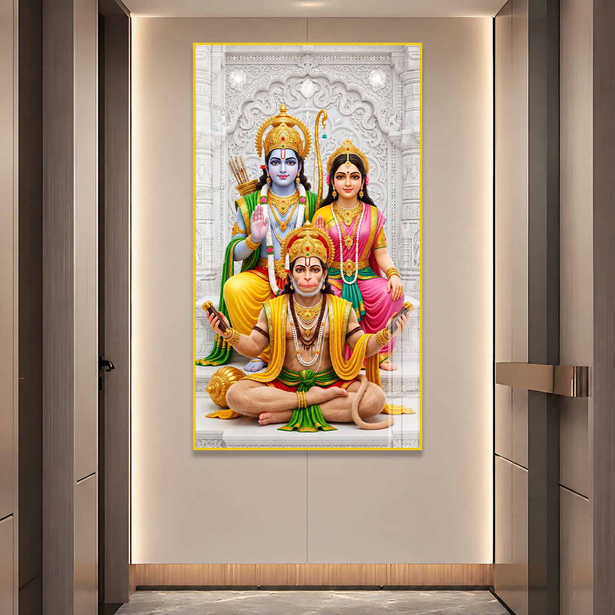Ram Darbar with Hanuman Premium Acrylic Glass Painting Religious Wall Decor for Home Temple