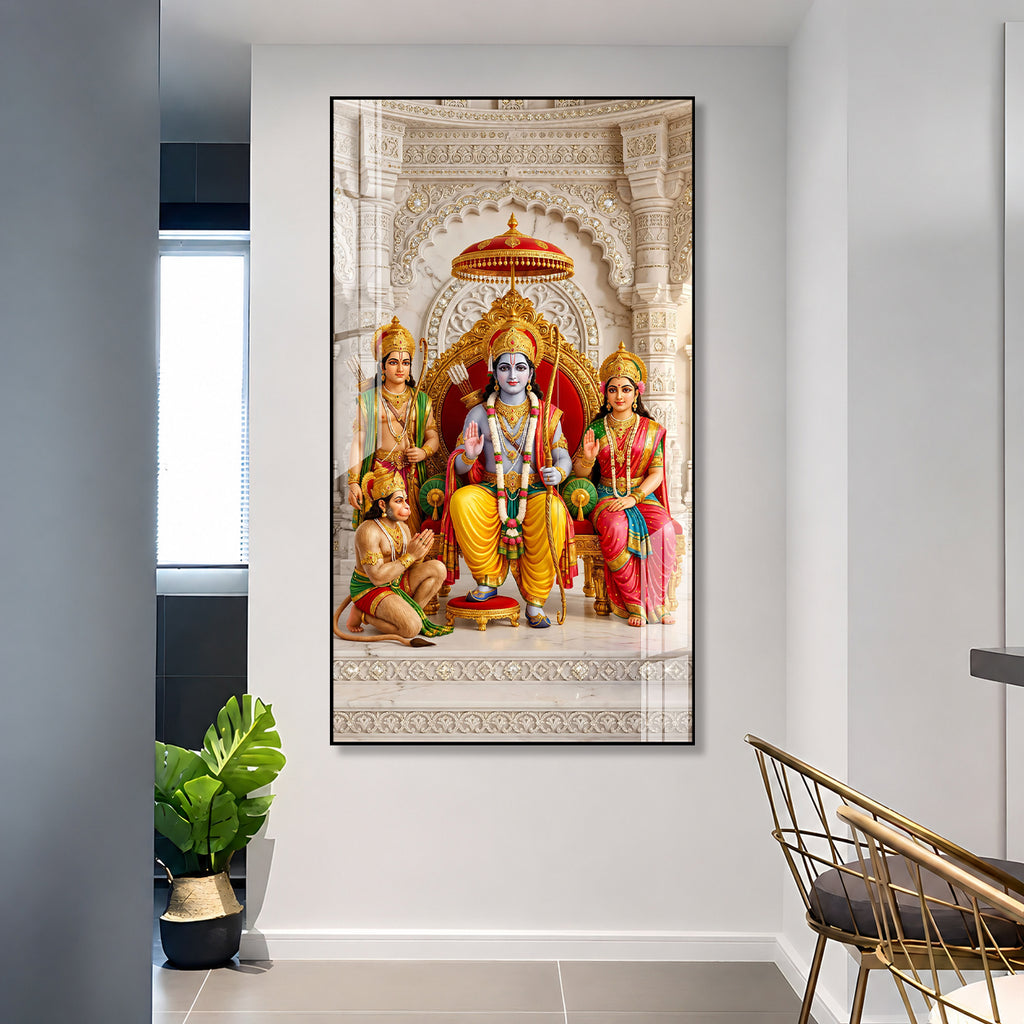 Elegant Shri Ram Darbar Acrylic Wall Art with Hanuman Religious Vastu Decor for Modern Home Interior