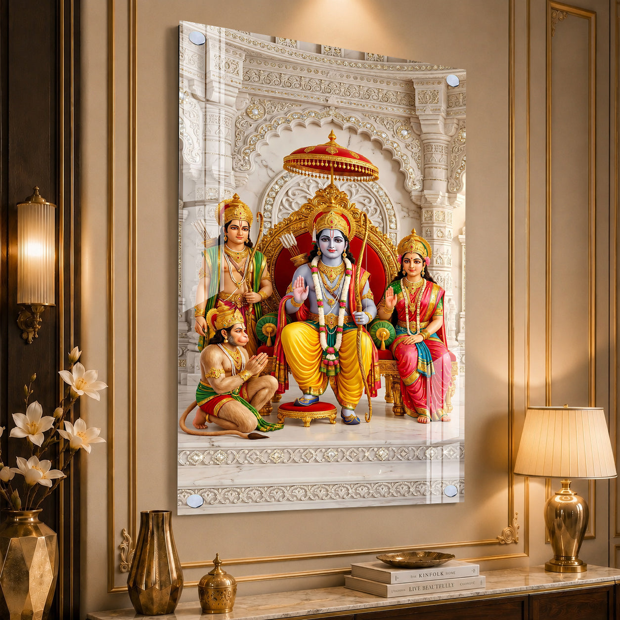 Elegant Shri Ram Darbar Acrylic Wall Art with Hanuman Religious Vastu Decor for Modern Home Interior