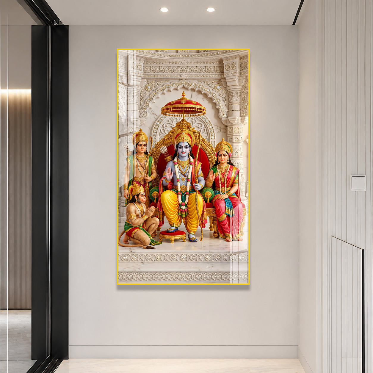 Elegant Shri Ram Darbar Acrylic Wall Art with Hanuman Religious Vastu Decor for Modern Home Interior
