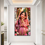 Divine Radha Rani Krishna Inspired Acrylic Painting with Roses for Spiritual Home Wall Decoration