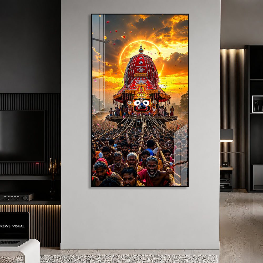 Jagannath Puri Rath Yatra Festival Acrylic Painting Religious Wall Art for Home & Office