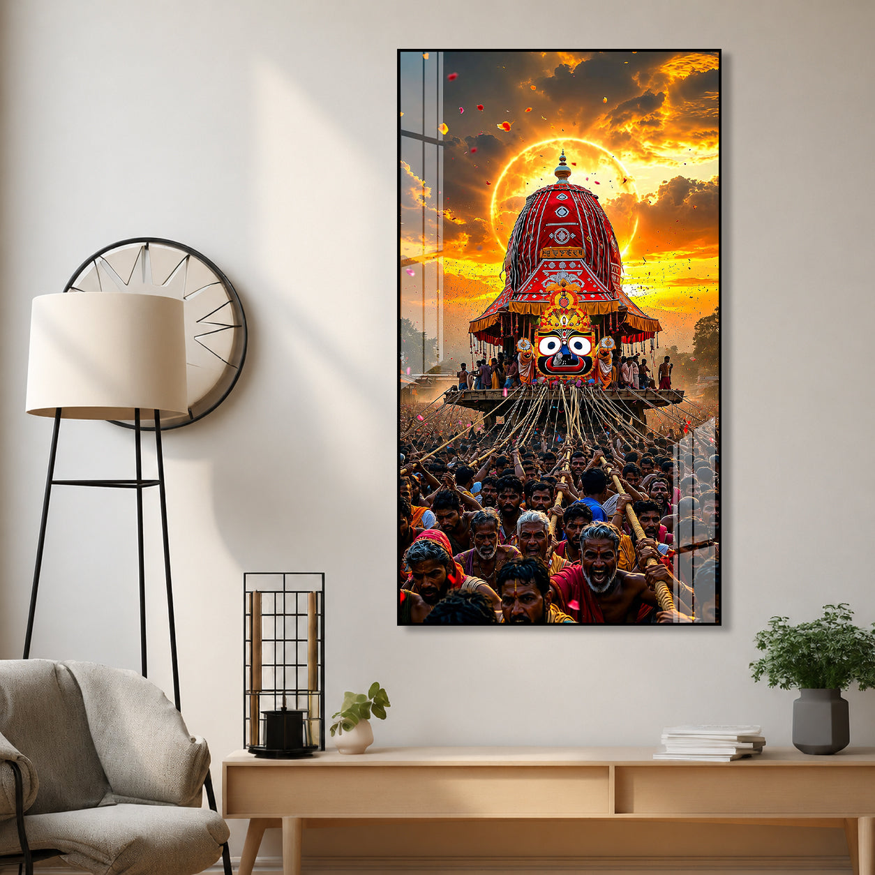 Jagannath Puri Rath Yatra Festival Acrylic Painting Religious Wall Art for Home & Office
