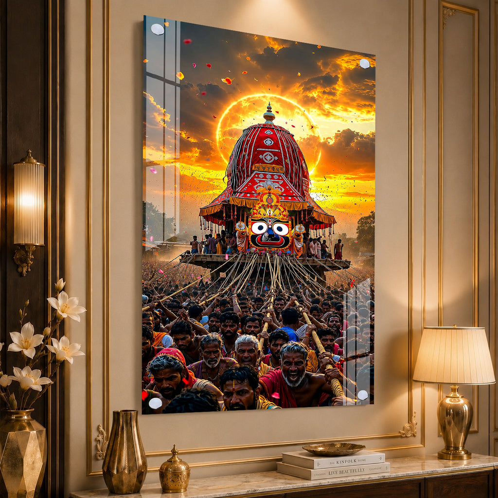 Jagannath Puri Rath Yatra Festival Acrylic Painting Religious Wall Art for Home & Office