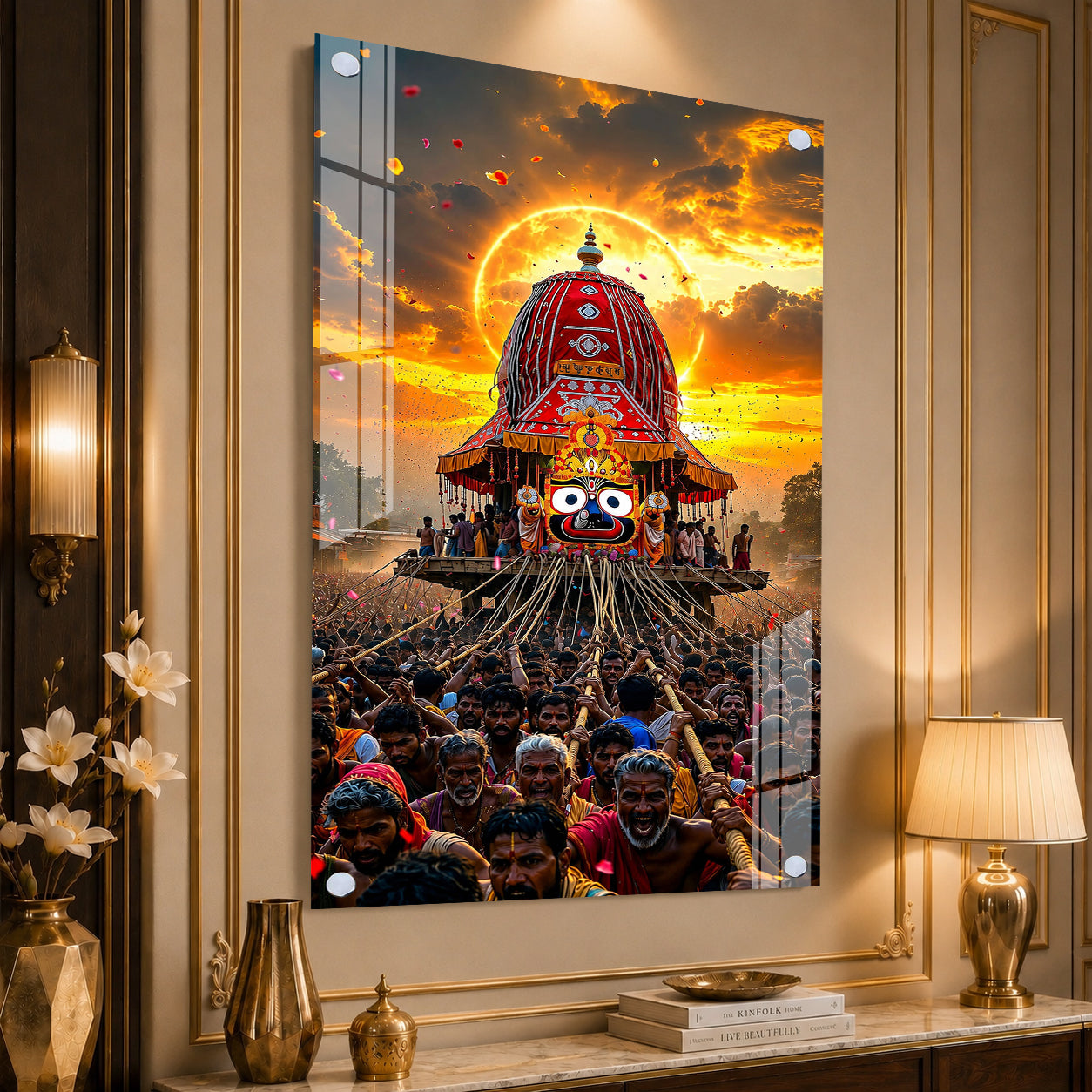Jagannath Puri Rath Yatra Festival Acrylic Painting Religious Wall Art for Home & Office