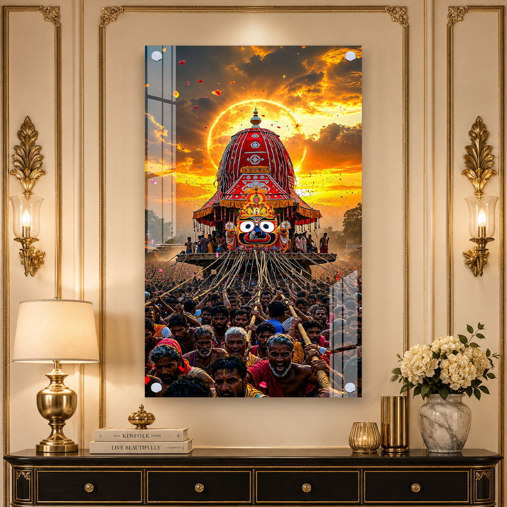 Jagannath Puri Rath Yatra Festival Acrylic Painting Religious Wall Art for Home & Office