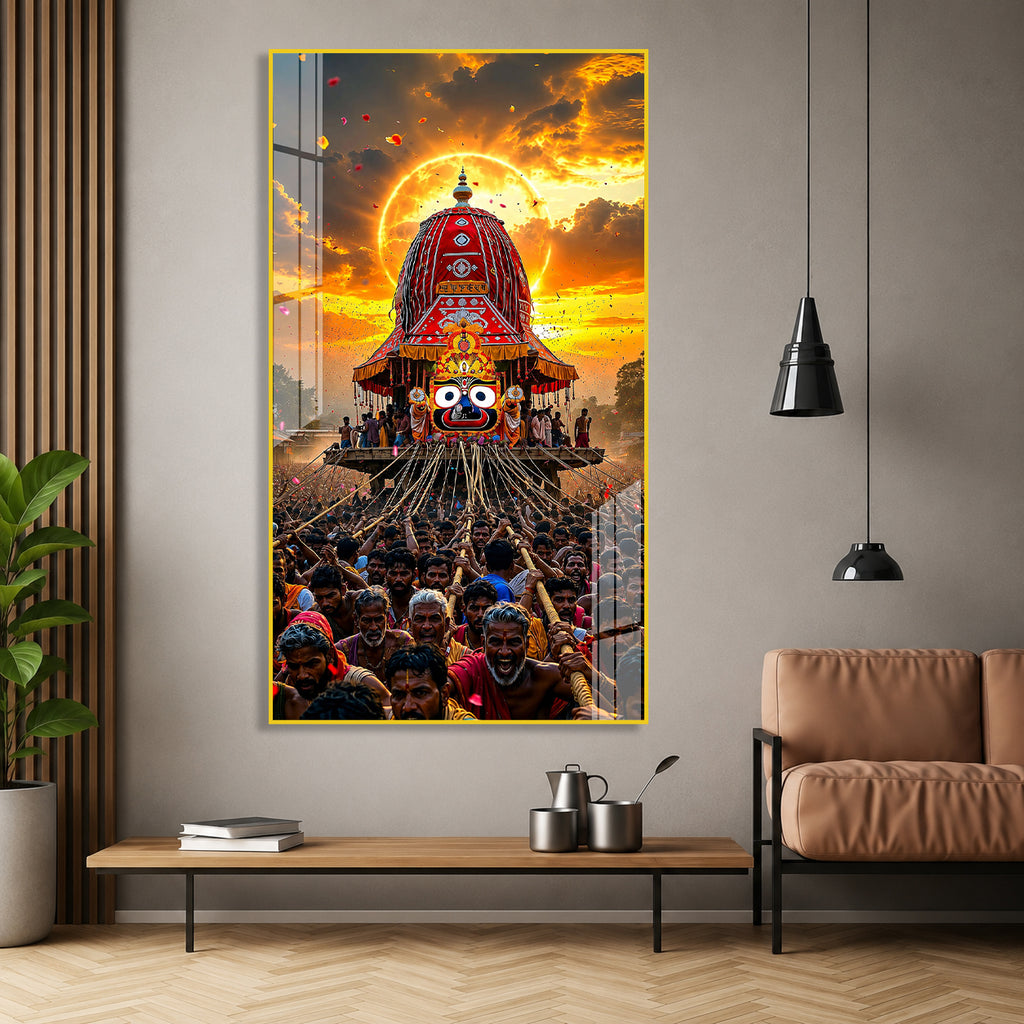 Jagannath Puri Rath Yatra Festival Acrylic Painting Religious Wall Art for Home & Office