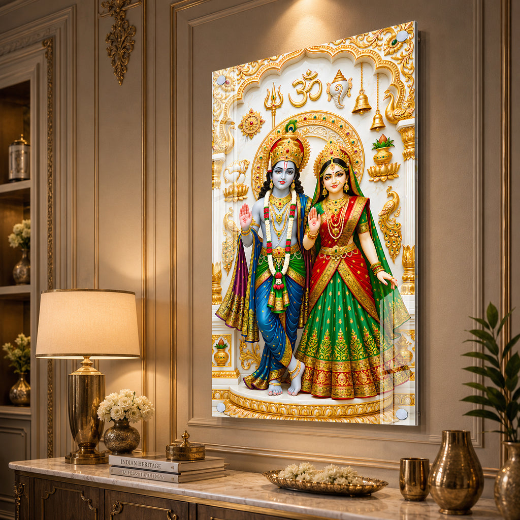 Luxury Lord Rama and Mata Sita Acrylic Wall Painting for Devotional Interior and Spiritual Home Decor