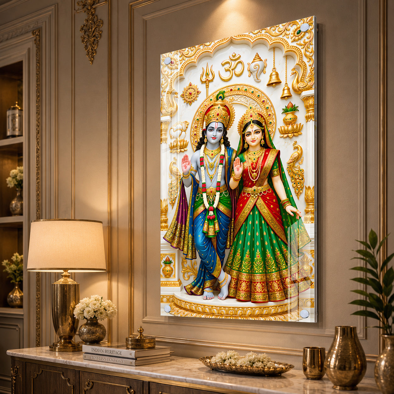 Luxury Lord Rama and Mata Sita Acrylic Wall Painting for Devotional Interior and Spiritual Home Decor