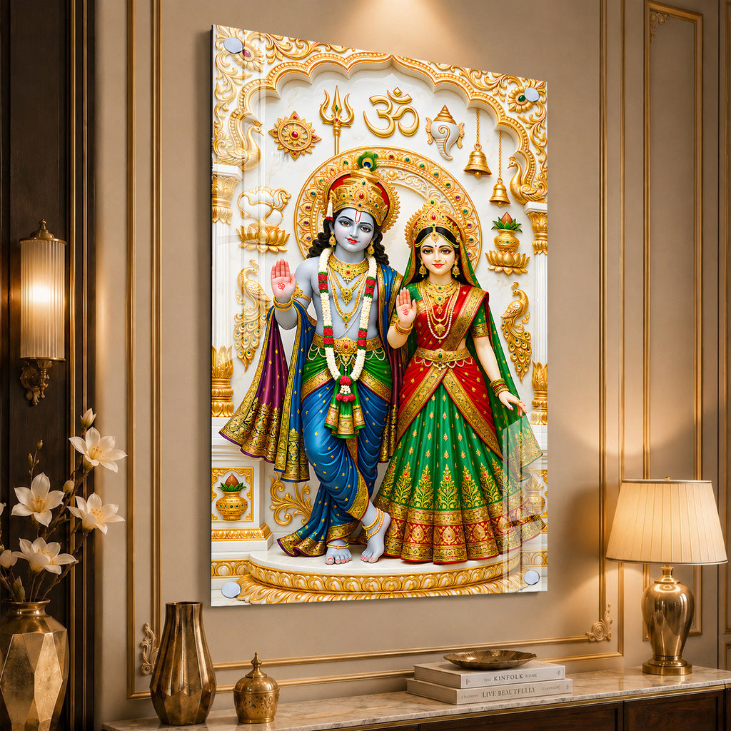 Luxury Lord Rama and Mata Sita Acrylic Wall Painting for Devotional Interior and Spiritual Home Decor