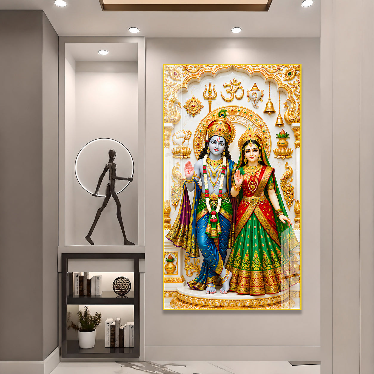 Luxury Lord Rama and Mata Sita Acrylic Wall Painting for Devotional Interior and Spiritual Home Decor