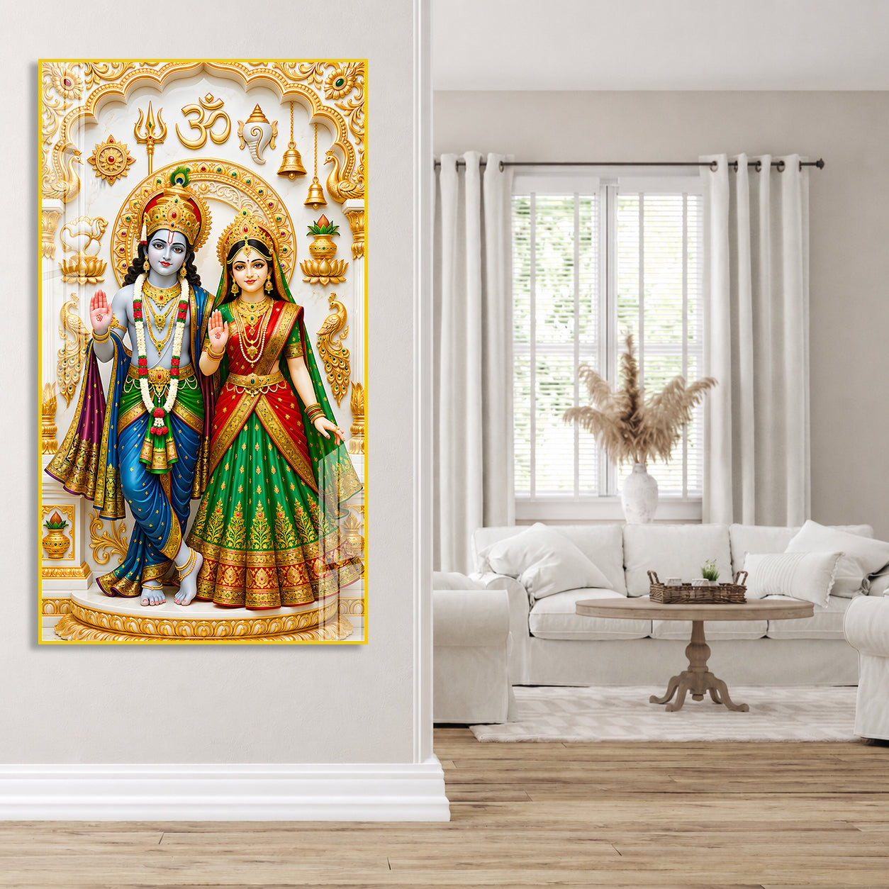 Luxury Lord Rama and Mata Sita Acrylic Wall Painting for Devotional Interior and Spiritual Home Decor