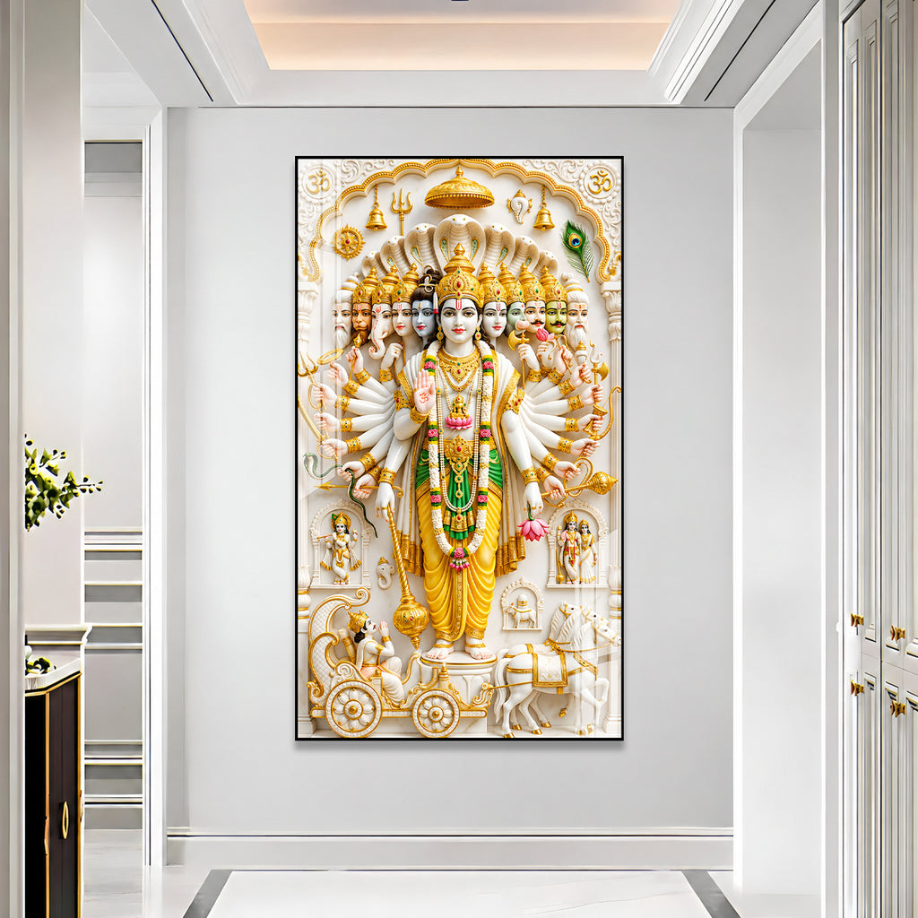 Lord Vishnu Dashavatara Divine Hindu God Acrylic Painting with Sacred Spiritual Wall Art