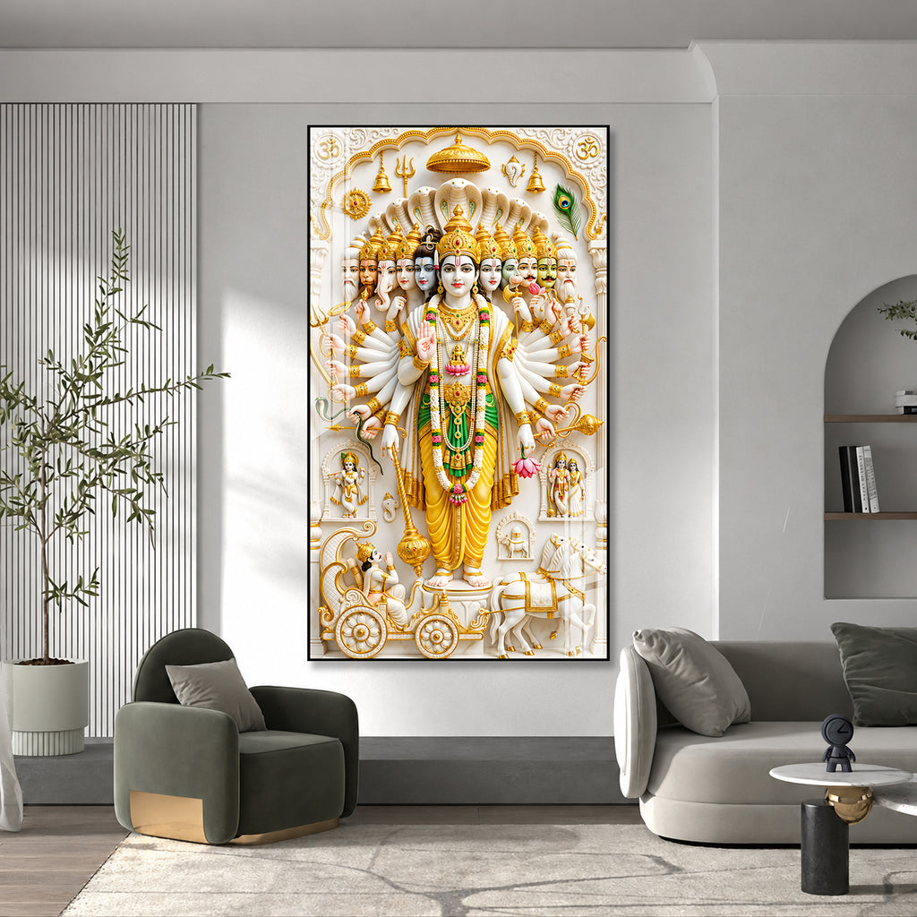 Lord Vishnu Dashavatara Divine Hindu God Acrylic Painting with Sacred Spiritual Wall Art