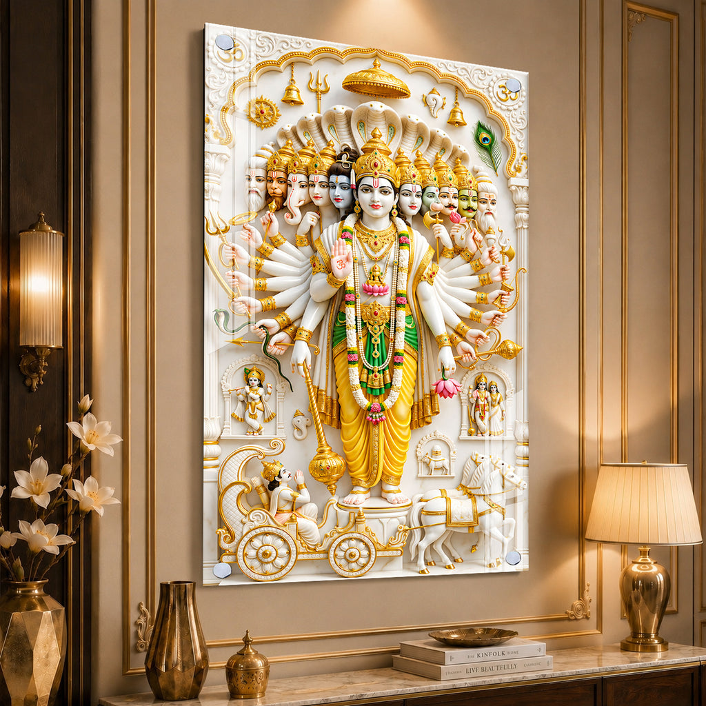 Lord Vishnu Dashavatara Divine Hindu God Acrylic Painting with Sacred Spiritual Wall Art