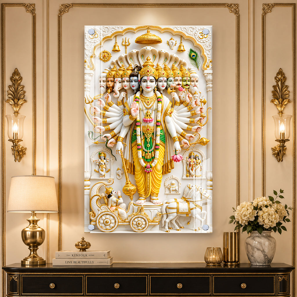 Lord Vishnu Dashavatara Divine Hindu God Acrylic Painting with Sacred Spiritual Wall Art