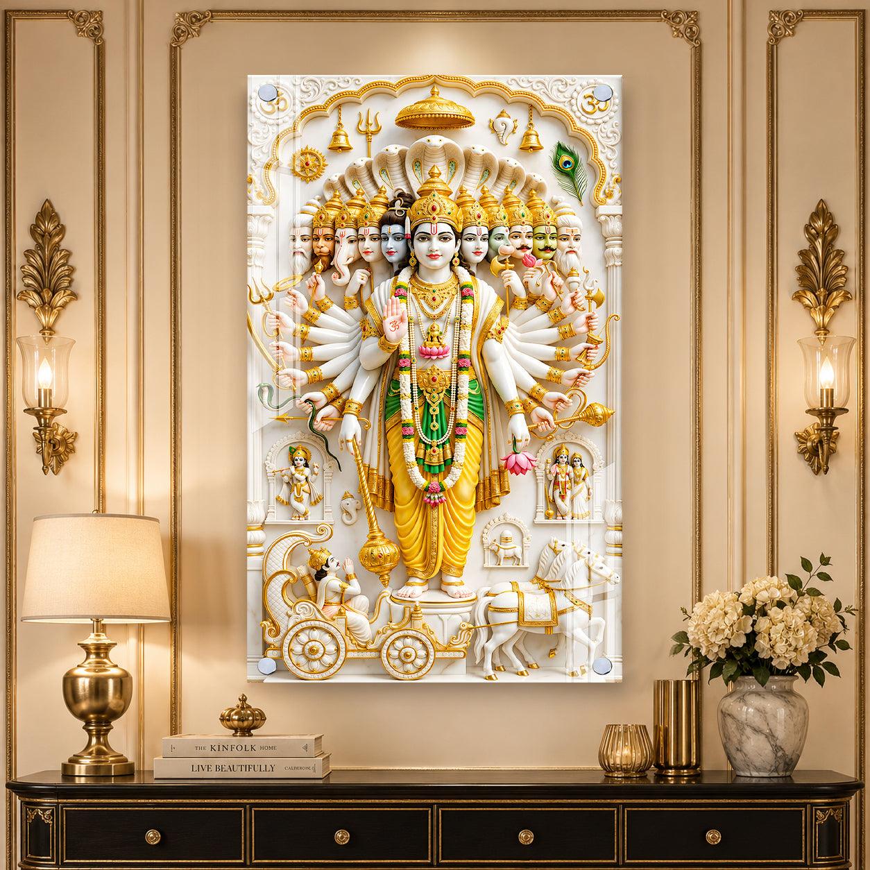 Lord Vishnu Dashavatara Divine Hindu God Acrylic Painting with Sacred Spiritual Wall Art