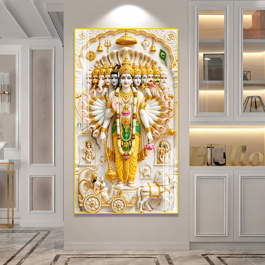 Lord Vishnu Dashavatara Divine Hindu God Acrylic Painting with Sacred Spiritual Wall Art