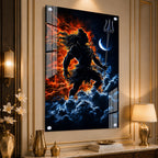 Mahadev Divine Warrior Acrylic Painting with Trishul and Moon Modern Hindu Spiritual Wall Art Decor